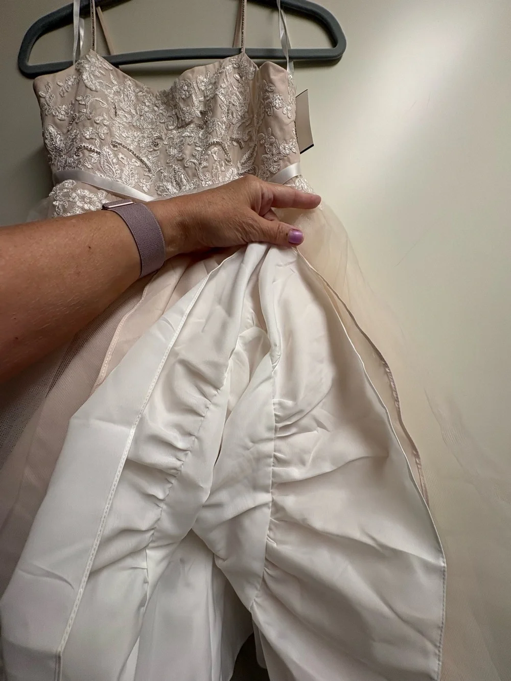 👑Princess Dress by David's Bridal Blush Lace & Tulle with Rhinestone Accents NWT - Picture 15 of 16